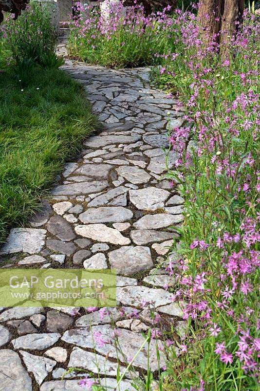 Curved crazy paving garden path at RHS Chelsea Flower Show 2019