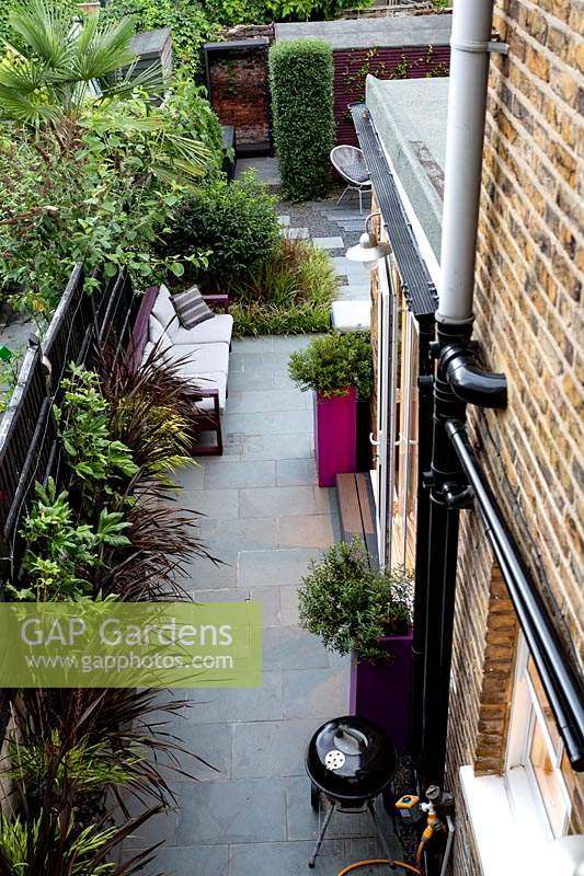 High view of small contemporry garden in West London