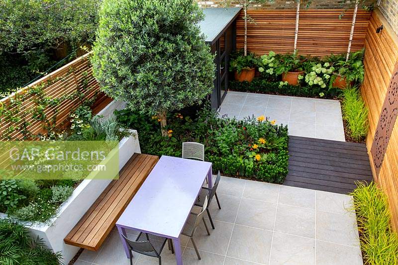 Overview of small contemporary London garden 