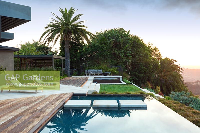 Modern garden and infinity pool, San Diego, USA