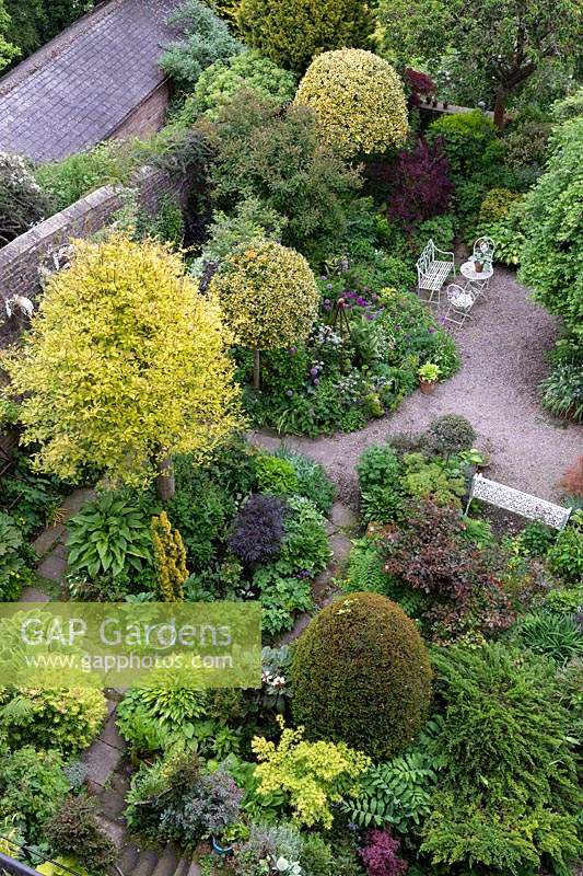 Over view of Millgate House Garden, North Yorkshire, UK
