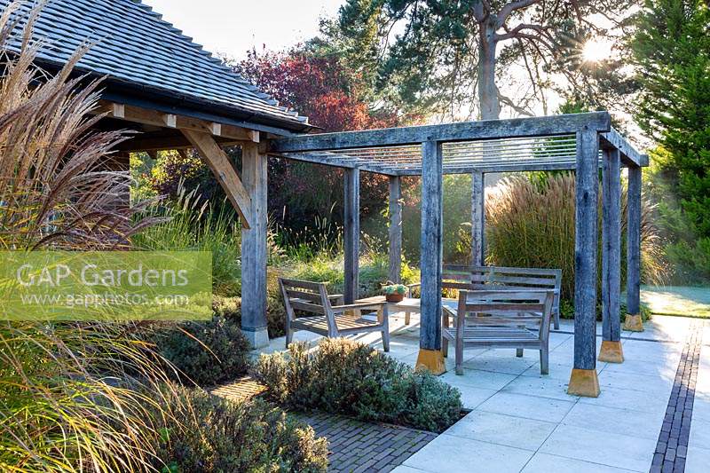 View of pergola and patio at Surrey Garden 