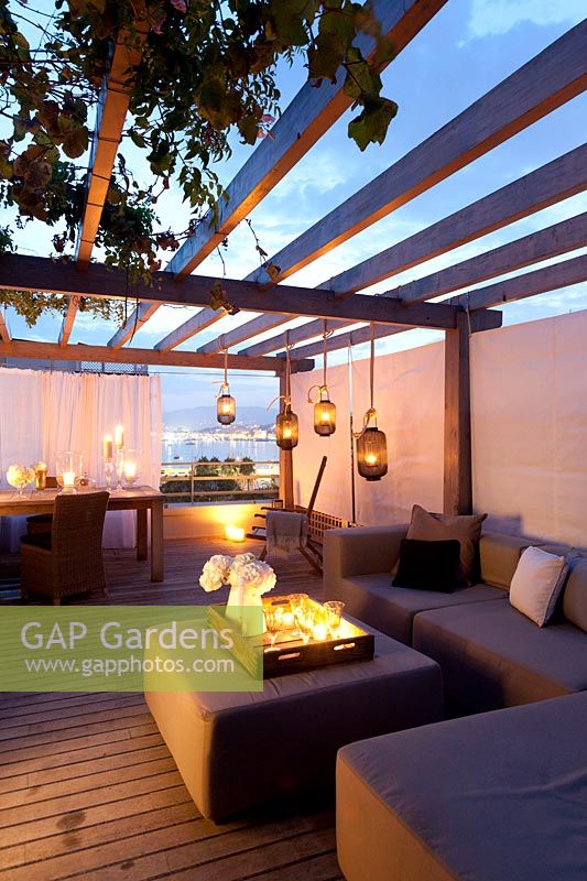 Relaxing and dining terrace by night
