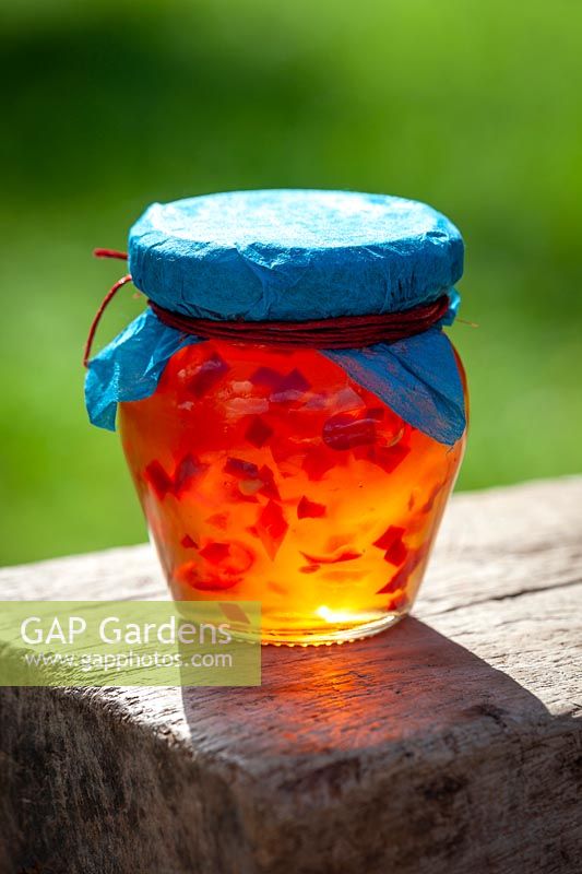 Bramley apple and chilli jelly in a jar