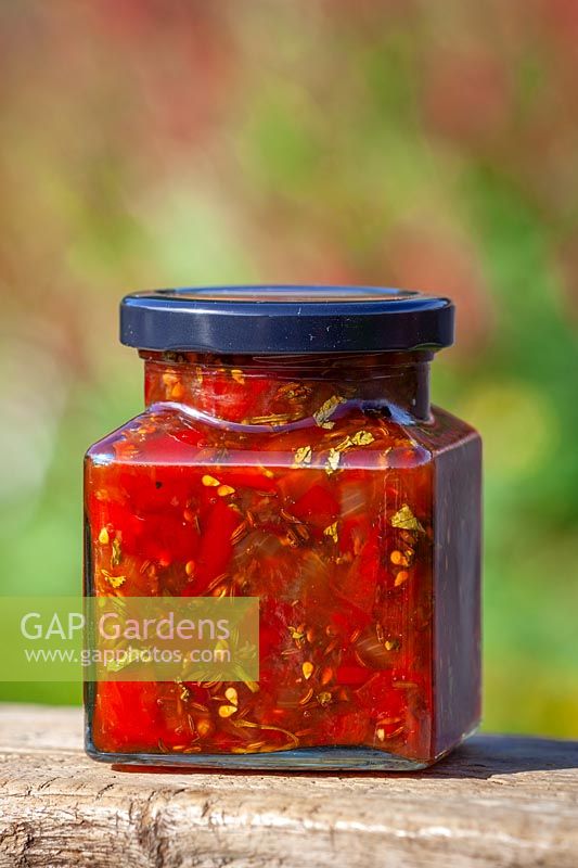 Jar of spicy Caballero Salsa relish made with Tomato and Chilli