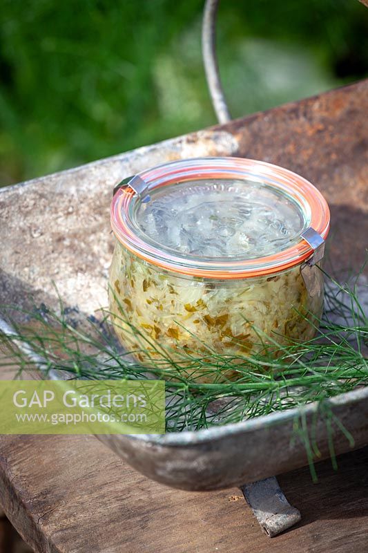 Jar of zesty fennel relish