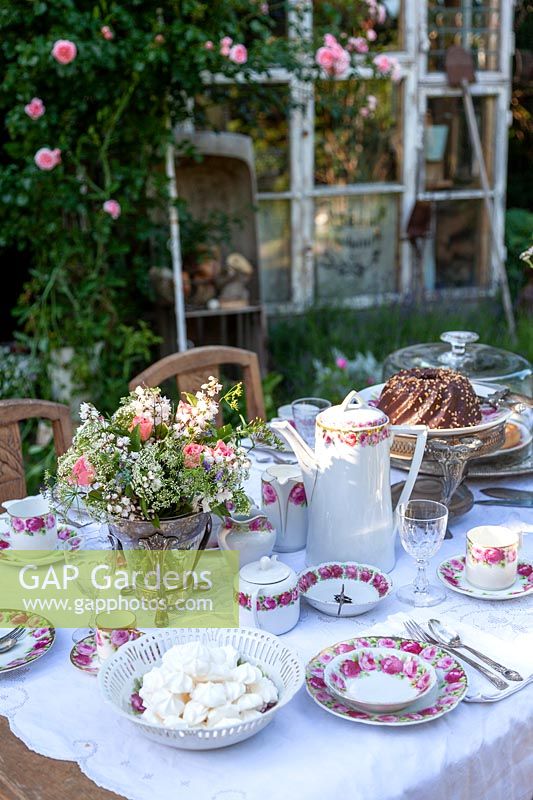 Afternoon tea in cottage garden