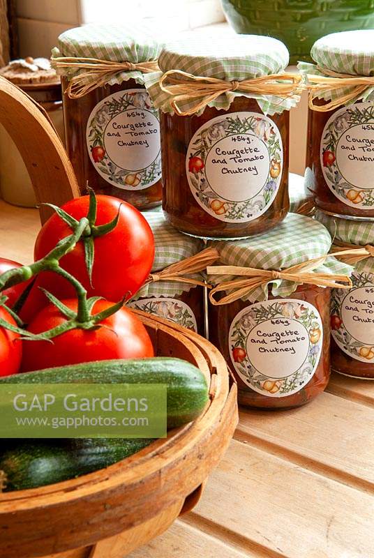 Jars of homemade Courgette and Tomato Chutney