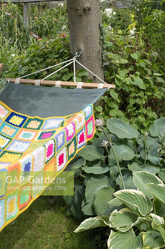 Hammock with colourful blanket