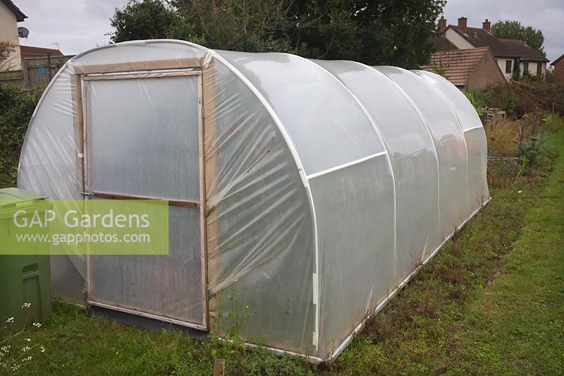 Domestic polytunnel erected on an allotment site. 
