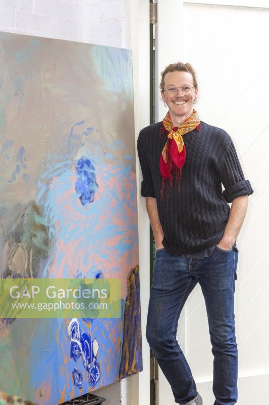 Doug Schofield artist and garden creator in studio