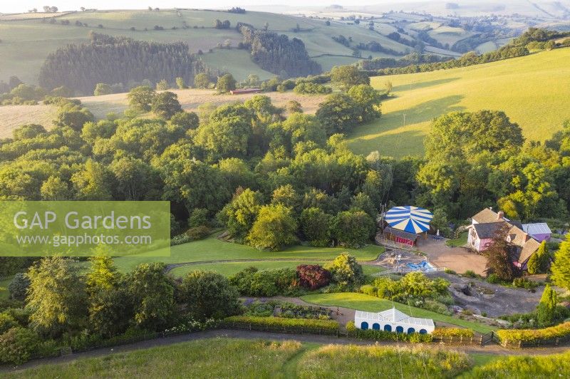 View over the garden taken from a drone. July
