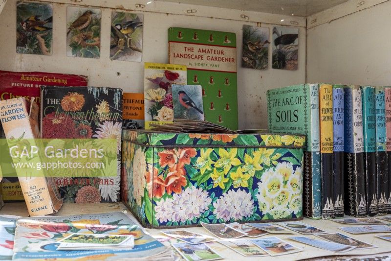 Bookcase with vintage gardening books 