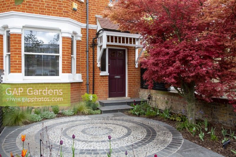 Small suburban front garden in West London in April