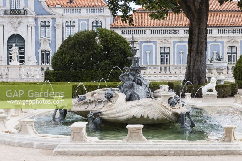 Pool with founatins in the Pensil; Garden. Queluz, Lisbon, Portugal, September. 