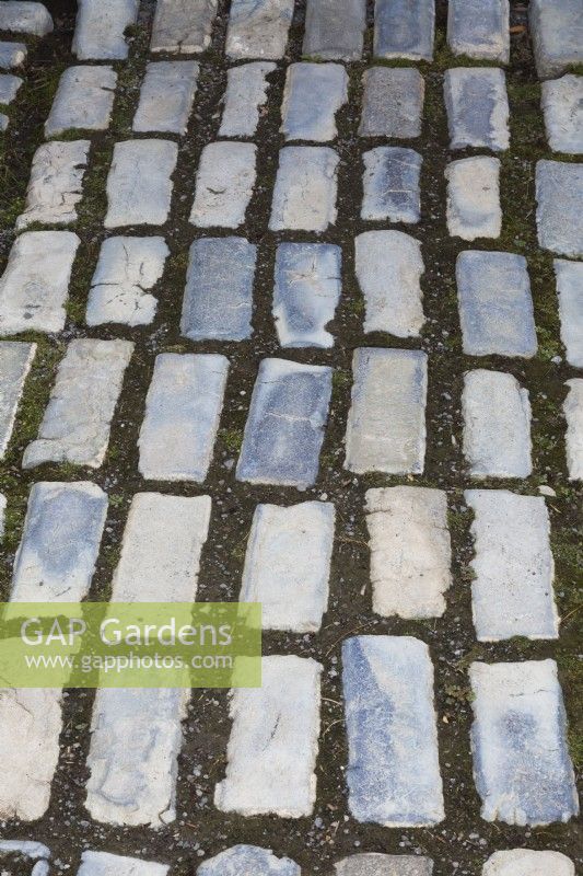 Footpath made of paving stones in garden - August