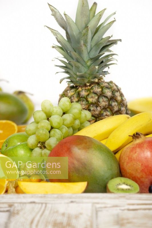 Fruit mix with grapes, pineapple, mango, bananas and more, summer June