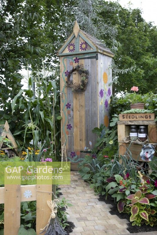 'Make Do and Mend' at BBC Gardener's World Live 2021 - hand made and hand painted shed 