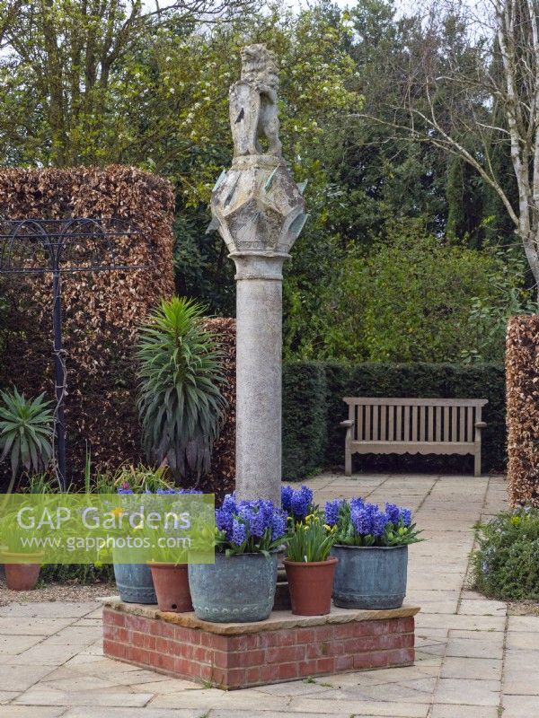 The Scottish Sundial with hedges and flower borders Old Vicarage Gardens  East Ruston Norfolk