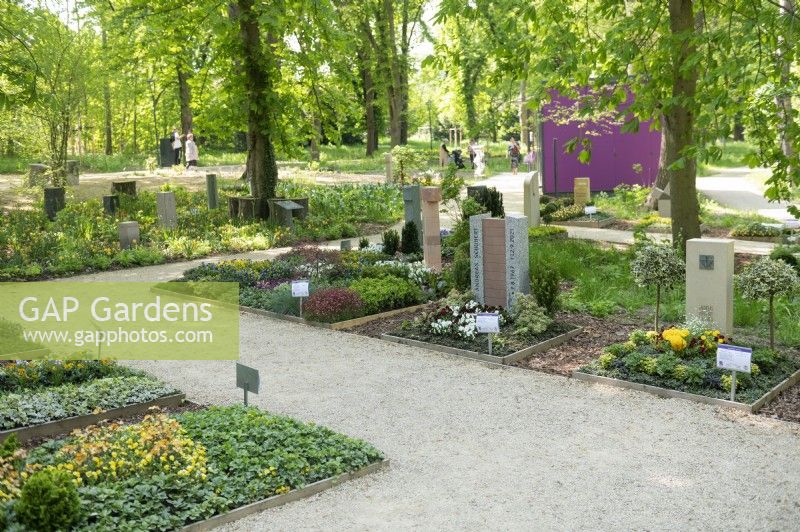 Torgau, Sachsen, Germany 3rd May 2022. 
LAGA Landesgartenschau Torgau 2022 State garden show.
Display of graveyard planting idea's.