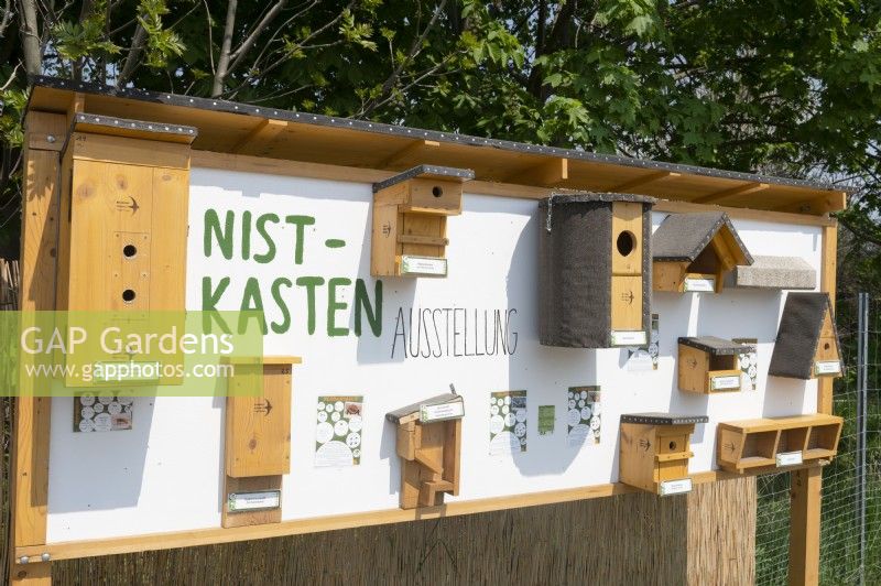 Torgau, Sachsen, Germany 
LAGA Landesgartenschau Torgau 2022 State garden show.
Display of various nesting houses to encourage birds, insects and other wildlife into the garden. 