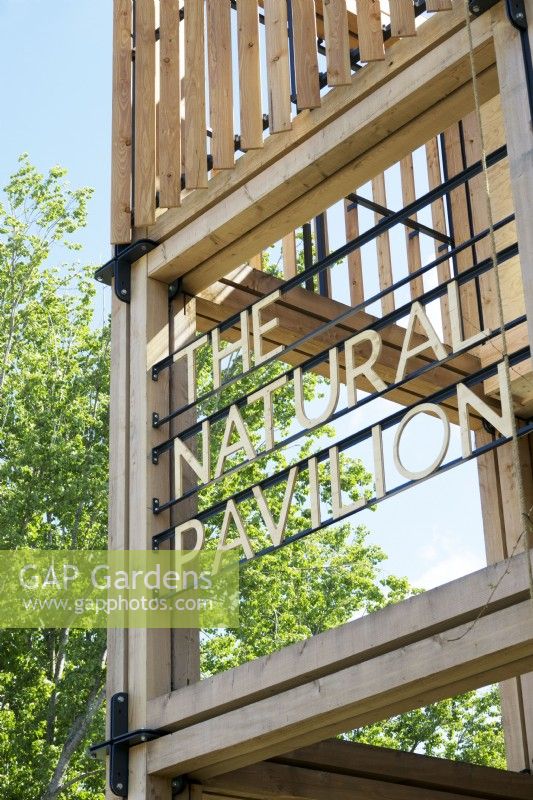 Sign of the pavilion that shows the future of housing construction with sustainability and circularity as the key elements. Biobased.