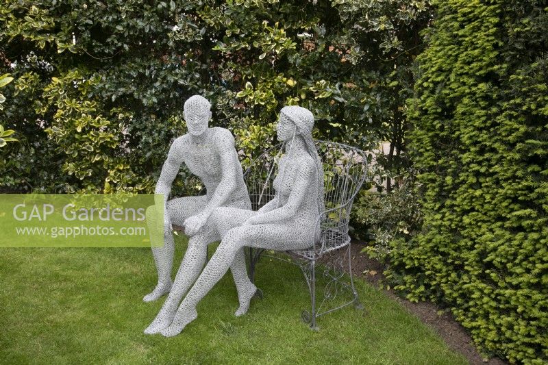 Wire sculptures by Derek Kinzett at Hamilton House garden in May 