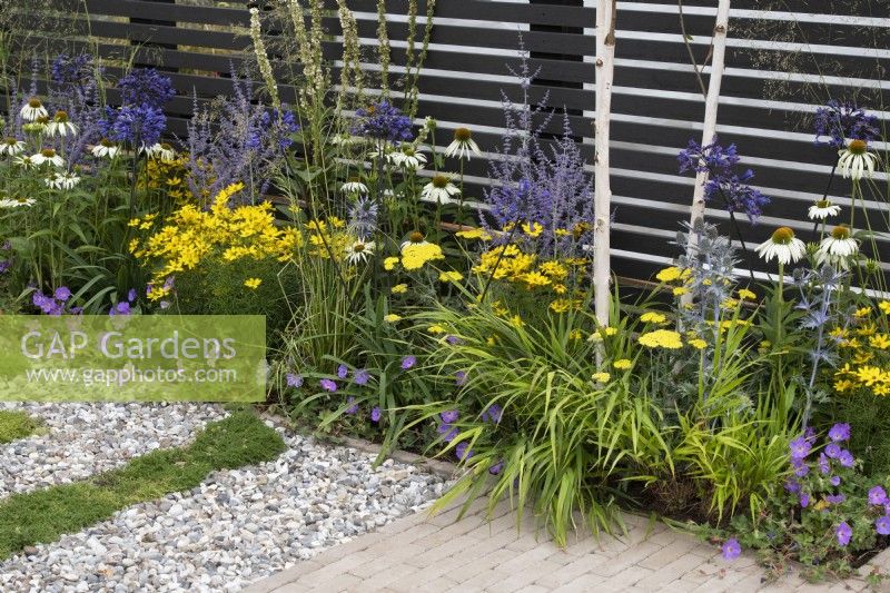 Flowerbed in the The Cotton Traders Greener Future Garden at RHS Tatton park flower show 2022 - Designed by Lynn Cordall