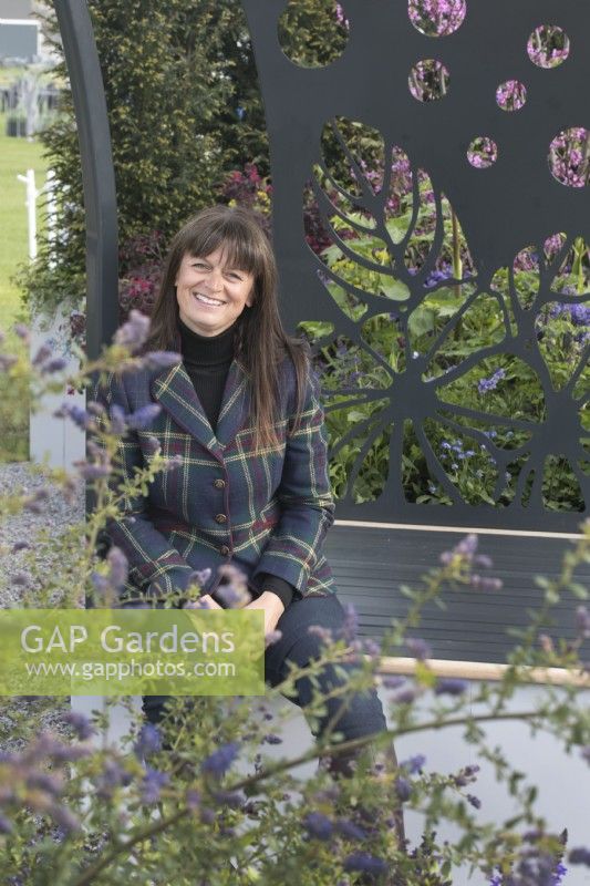 Designer Karen Tatlow in the CRUK Legacy Garden at RHS Malvern Spring Festival 2022