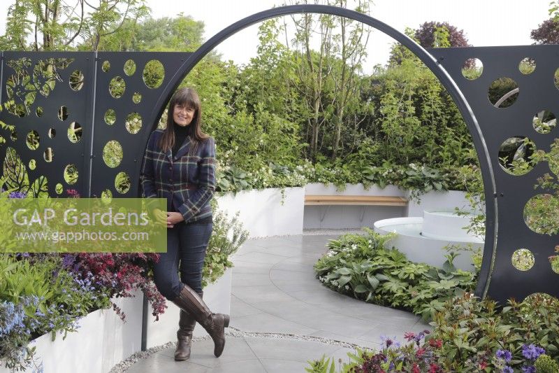 Designer Karen Tatlow in the CRUK Legacy Garden at RHS Malvern Spring Festival 2022