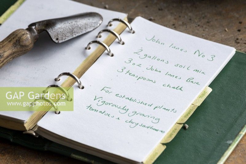 Notebook with a recipe for homemade garden compost