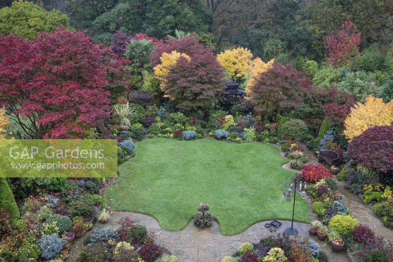 Aerial view of Japanese inspired Four Seasons Garden, Walsall - October