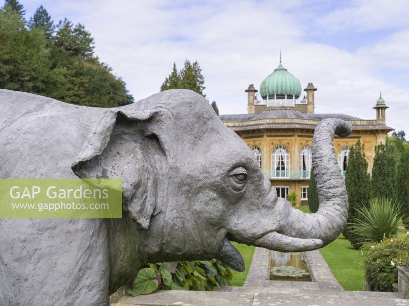 Elephant sculptures in front of Sezincote house Moreton-in-Marsh Gloucestershire