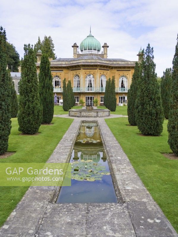 Chadar bagh style water gardens in front of Sezincote house Moreton-in-Marsh Gloucestershire