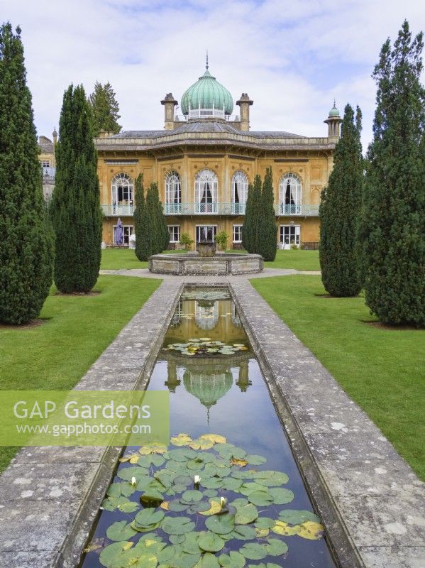 Chadar bagh style water gardens in front of Sezincote house Moreton-in-Marsh Gloucestershire
