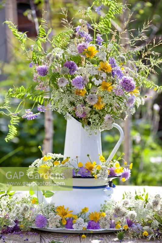 Floral table arrangement with wild flowers.