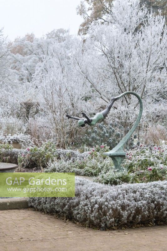 Cottage garden in the frost at the RHS Wisley Gardens