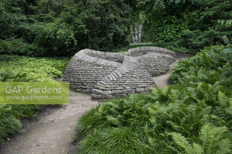 Dry Stone Wall in Arcadia at Chatsworth designed by Robert Clough - June 