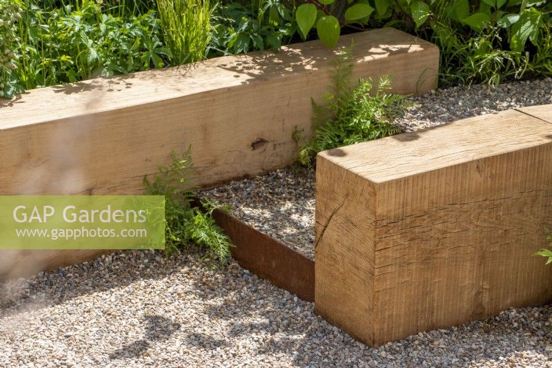 Step detail with Corten steel and gravel - The Wooden Spoon Garden, RHS Hampton Court Palace Garden Festival 2022