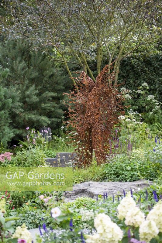 Metal sculpture by Penny Hardy - Bodmin Jail: 60 Degrees East - A Garden between Continents, RHS Chelsea Flower Show 2021