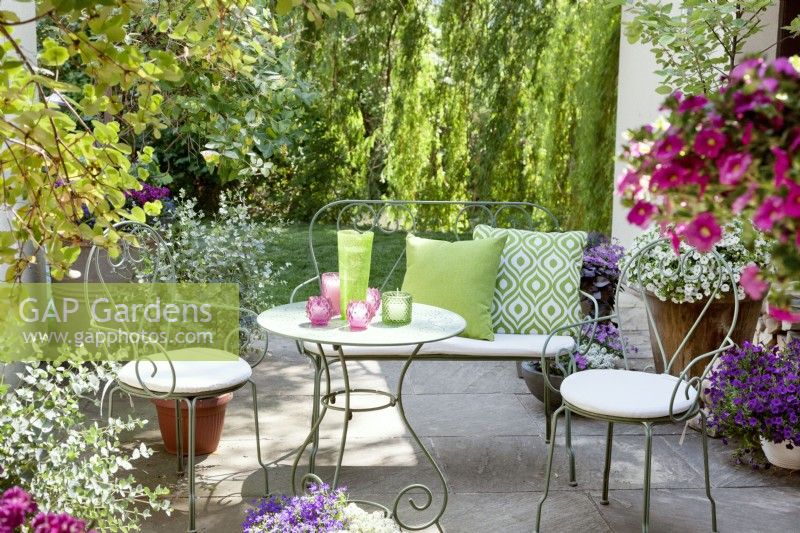 Terrace with annuals, summer August