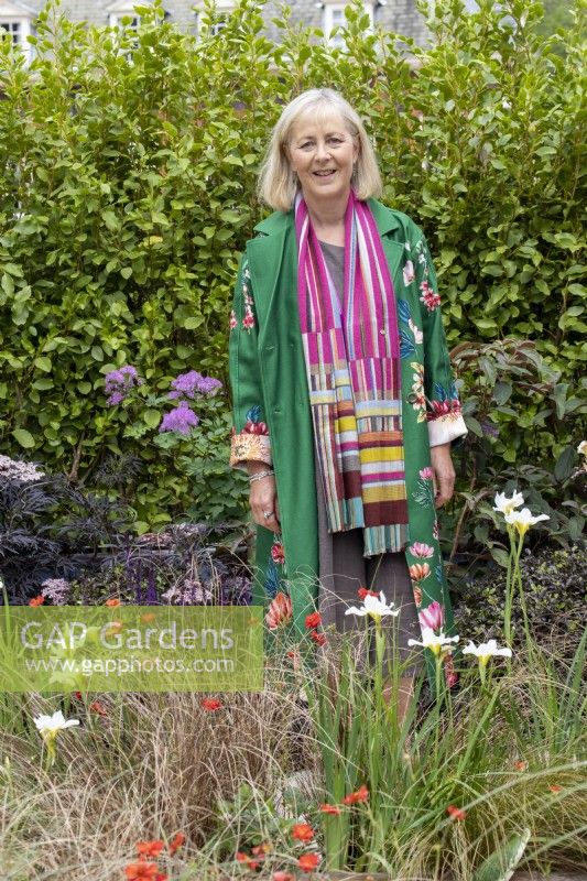 Portrait of Designer Amanda Waring on The SSAFA Garden RHS Chelsea Flower Show 2022 - Designed by Amanda Waring - Built by Arun Landscapes - Sponsored by CCLA 
