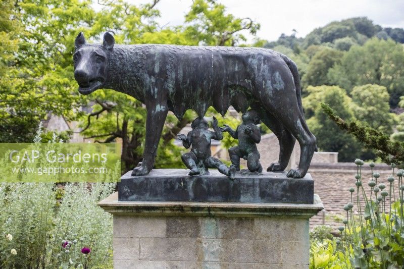 Statue on plinth of Romulus and Remus  suckled by she-wolf