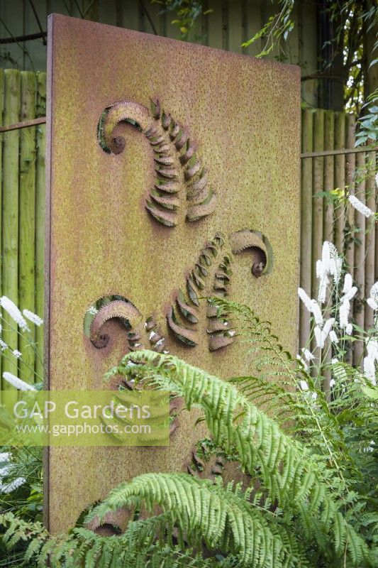 Fern panel by Neil Losock of Dragonswood Forge at John Massey's garden in October.