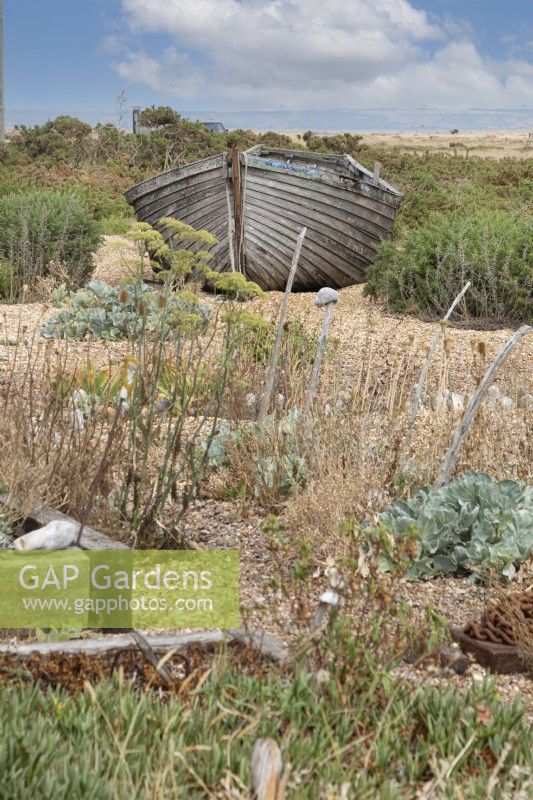 Garden with a boat made on a shingle beach, by Derek Jarman, Dungeness