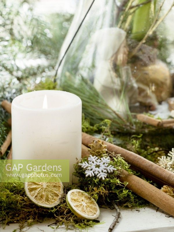 Christmas decoration with candle, winter December