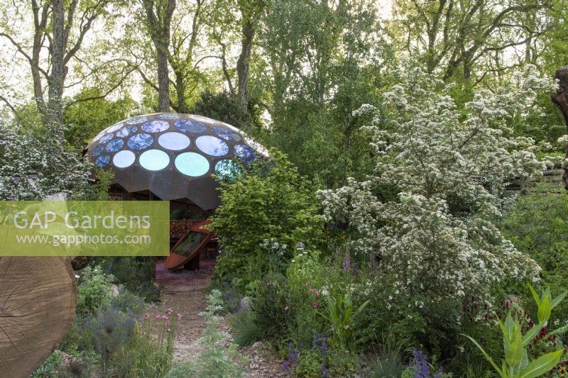 A domed structure made from recycled materials is at the heart of a biodiverse habitat filled with plants for pollinators, highlighting the invaluable role that insects play, as recorded by the Royal Entomological Society.