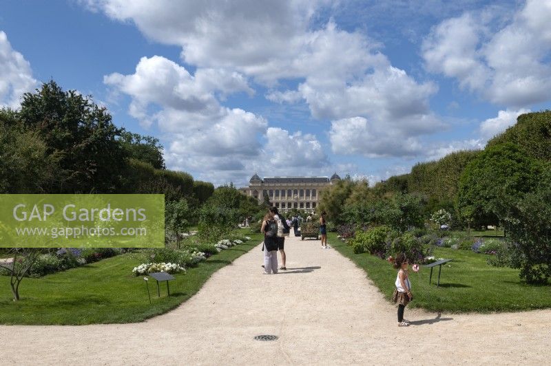 Paris France 
Jardin des Plantes gardens
Formal gardens with National Museum of Natural History,  (Museum national d'histoire naturelle, MNHN) beyond. 