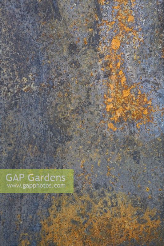 Detail of rusty metal garden feature.