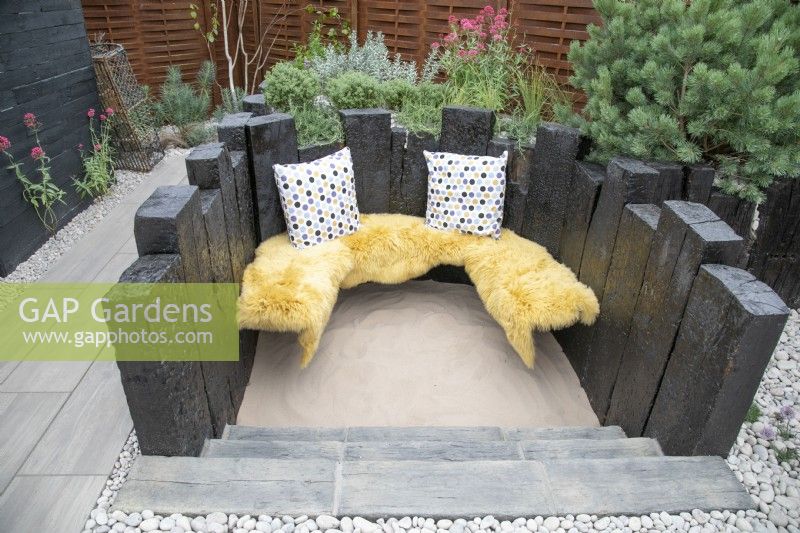 Sunken seating area in 'The Sea Garden' at BBC Gardener's World Live 2021 - August